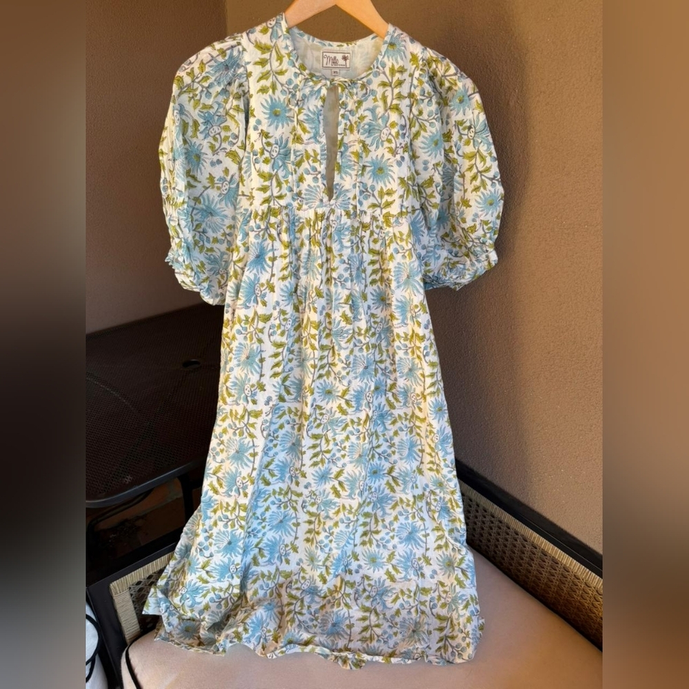 Mille Safron Floral Midi Dress - Blue and Green